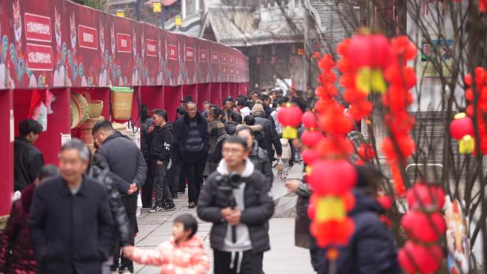 年货节集市热闹购物逛街视频4K