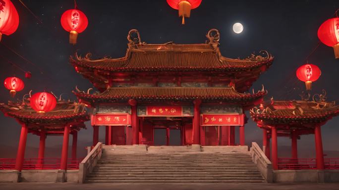 中式不夜城汉唐建筑场景背景