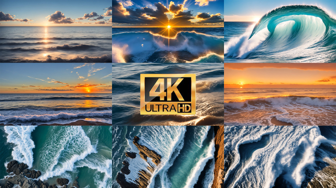 【4K】大海海浪海边日出日落风景 大海