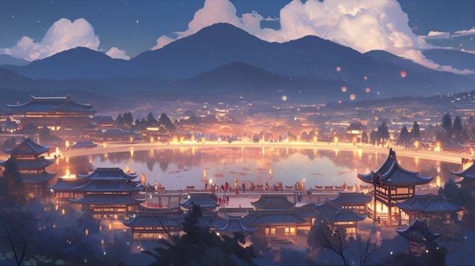 大唐盛世中国古风夜景 元宵背景循环 03