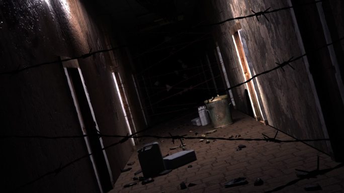 诡异氛围密室逃脱废墟走廊C4D工程
