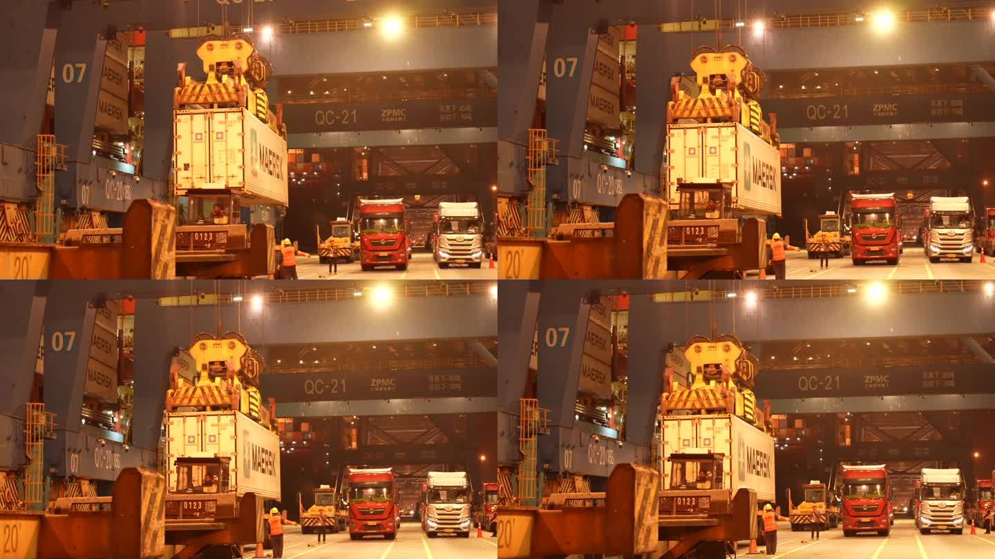 广州南沙港码头 吊运集装箱 货轮卸船