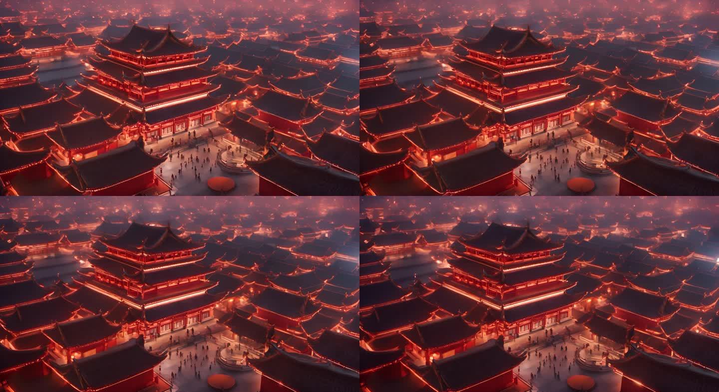 中式不夜城汉唐建筑场景背景