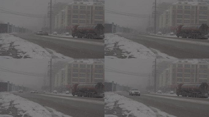 4Kslog2北方城市道路冬天下雪视频