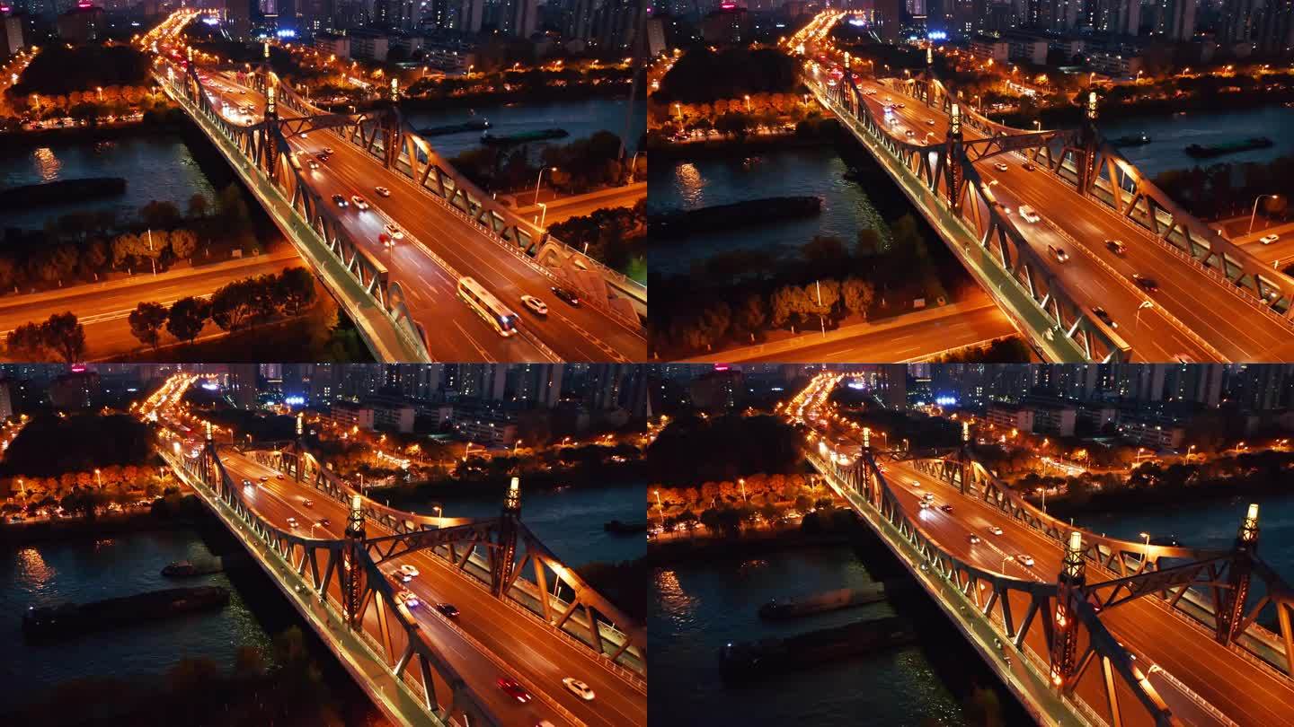 江苏无锡金匮大桥 轮船 车流 俯拍4K
