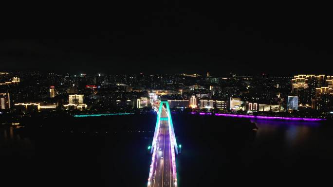 江西赣州城市桥梁夜景交通航拍