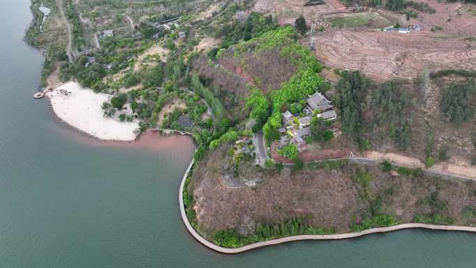 航拍四川大凉山西昌邛海公园青龙寺