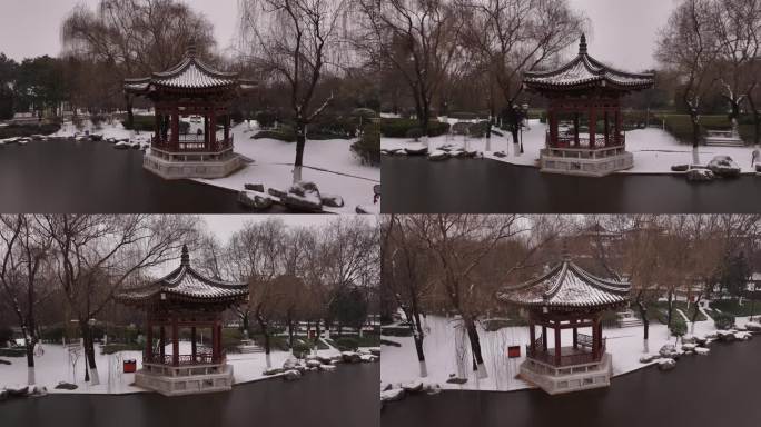 西安地标青龙寺古建筑景区文旅宣传雪景航拍