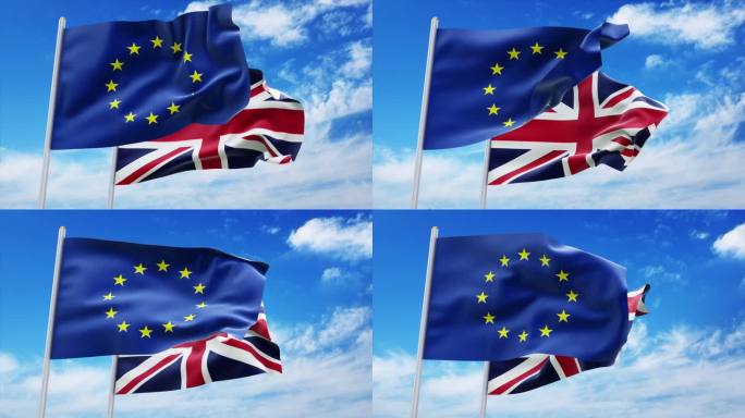 欧盟旗与英国国旗空中飘扬