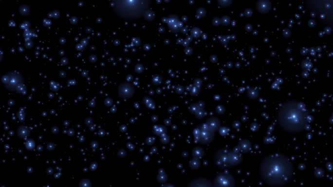 循环动画闪烁发光蓝色星星粒子落在黑色抽象背景。动画燃烧的白色蓝色发光飞烬燃烧灰烬颗粒。