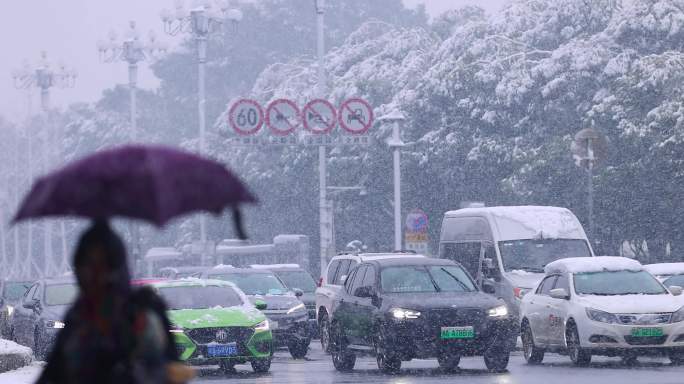 4K长沙雪景长沙暴雪空镜8