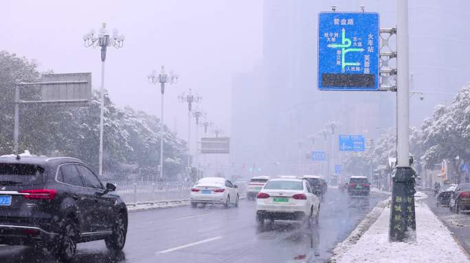 4K长沙雪景暴雪下雪路况合集7