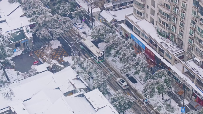 雪中行驶的公交车