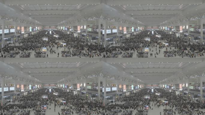 春运上海虹桥火车站人流视频