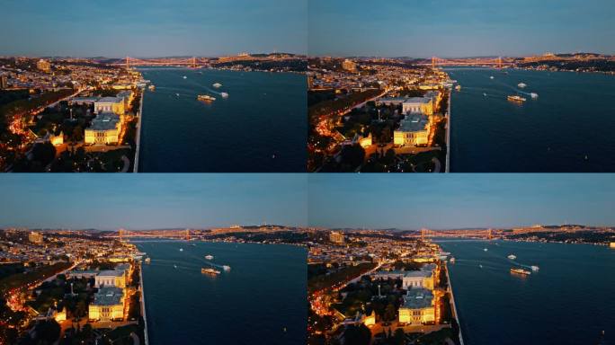 黄昏时分的航拍博斯普鲁斯海峡:从上方沿着海岸线探索伊斯坦布尔隐藏的宝石