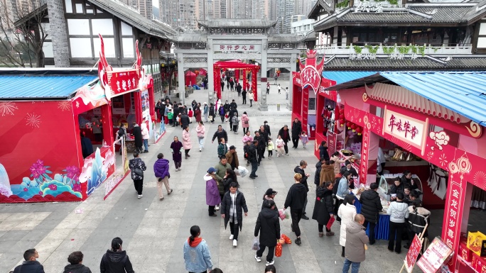 年货节集市热闹购物逛街视频4K