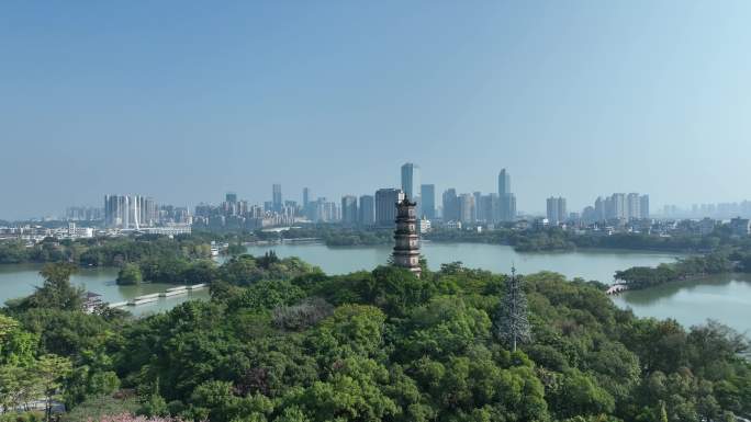 惠州西湖景区航拍惠州西湖泗洲塔湖泊风景