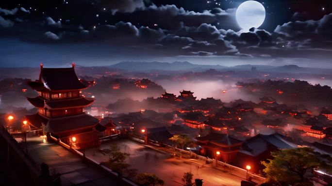 中国古代城市城墙城郭俯瞰场景大屏