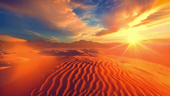 一带一路沙漠日出沙漠风景骆驼