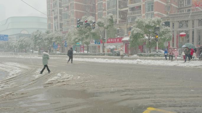 4K武汉城市雪景空镜