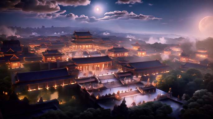 中国古代城市城墙城郭俯瞰场景大屏2