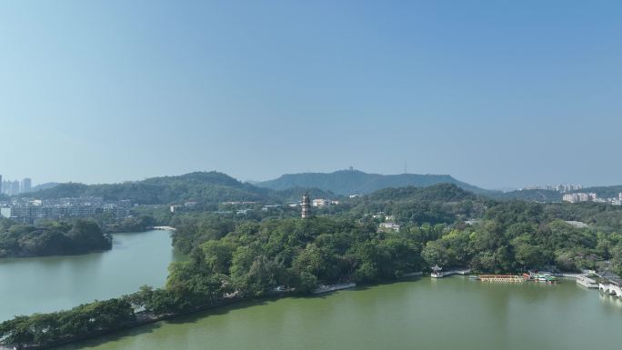 惠州西湖景区航拍惠州西湖泗洲塔湖泊风景