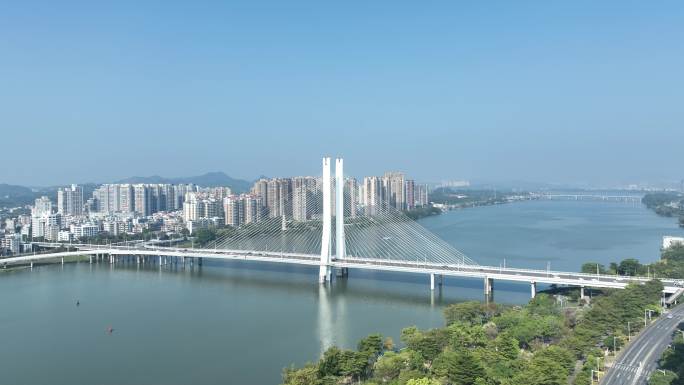 惠州合生大桥航拍东江城市道路交通建筑风光