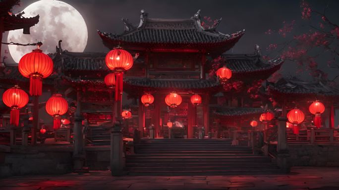 中式不夜城汉唐建筑场景背景