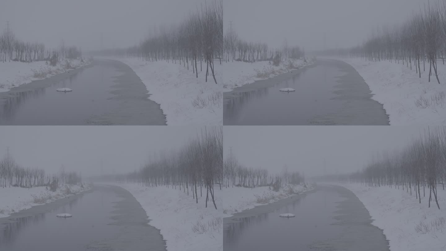 4Kslog2北方冬天弯曲的河道下雪视频