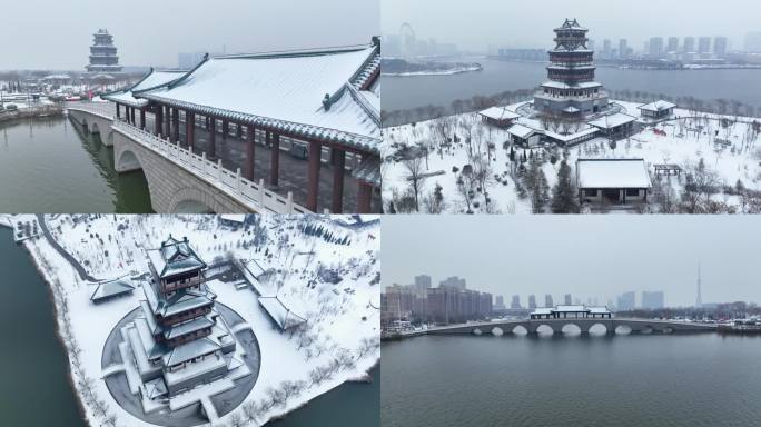 俯瞰北方仿古建筑雪景