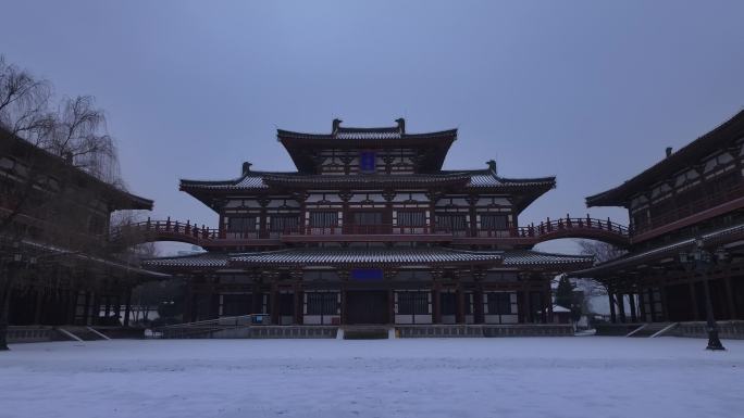 西安地标青龙寺古建筑景区文旅宣传雪景航拍