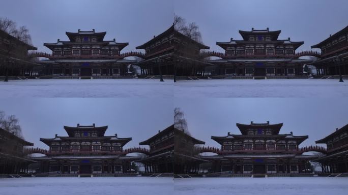 西安地标青龙寺古建筑景区文旅宣传雪景航拍