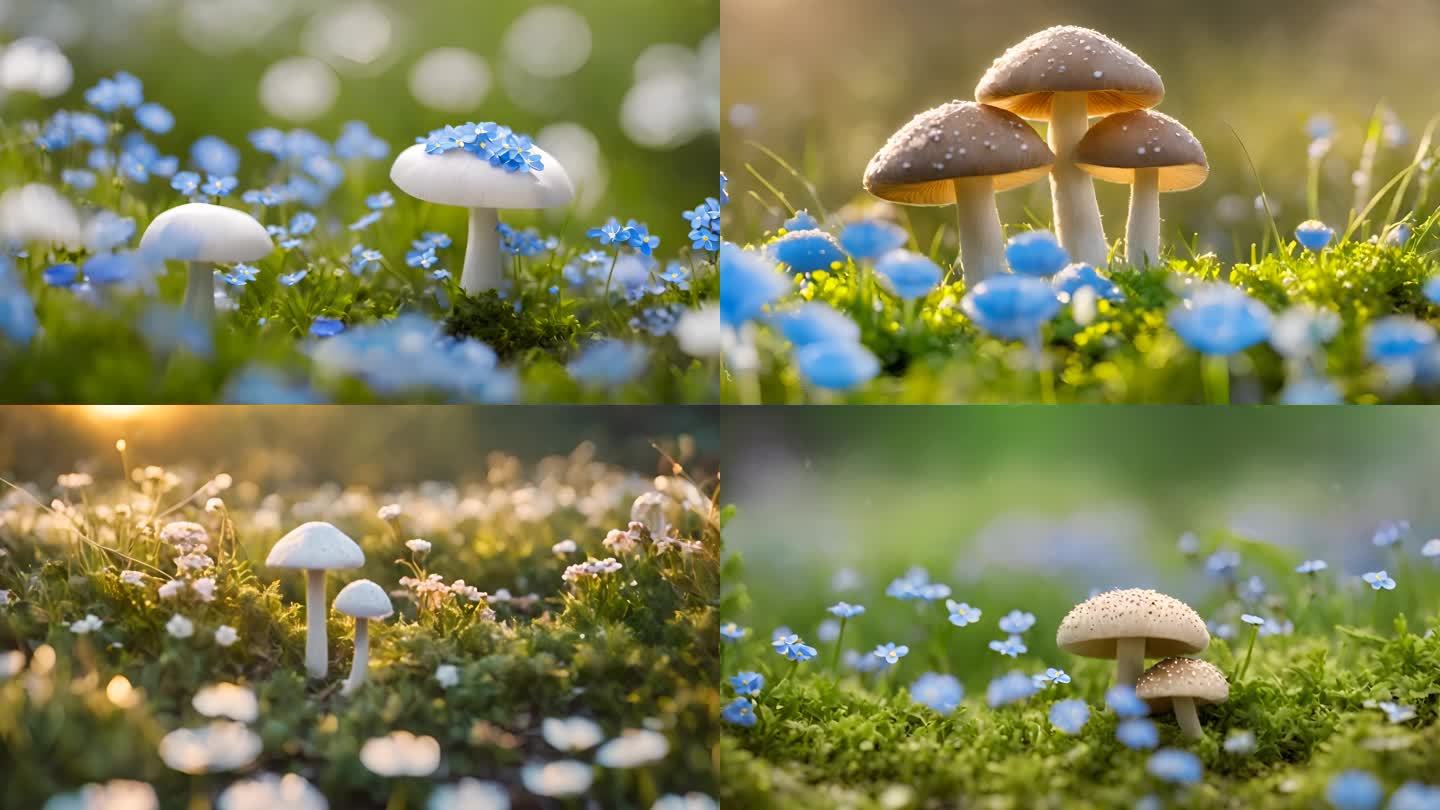 蘑菇春天阳光小草镜头合集