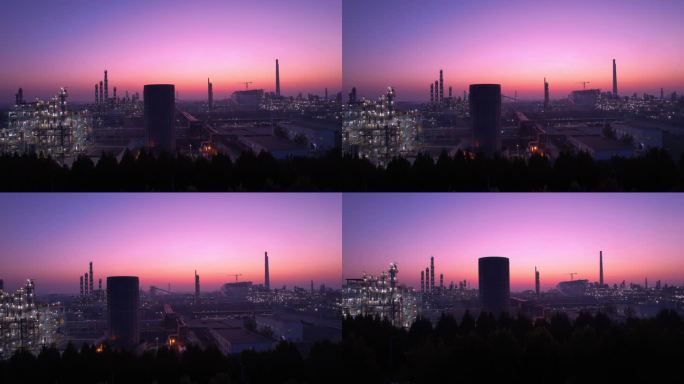 工业区石化化工厂早晨唯美魔幻画面