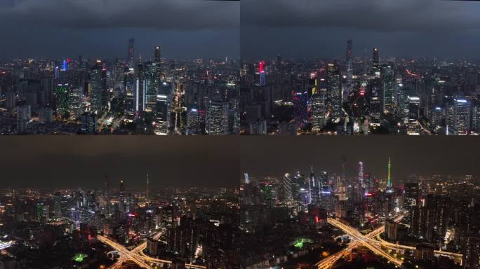 广州珠江新城夜景航拍视频素材4K