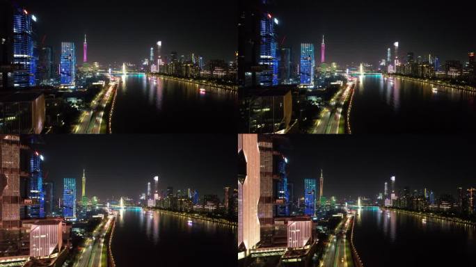 航拍珠江两岸夜景