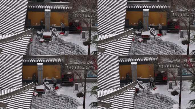 西安地标青龙寺古建筑景区文旅宣传雪景航拍