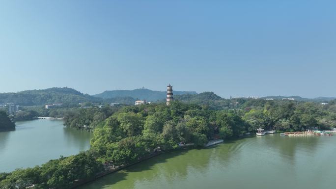 惠州西湖景区航拍惠州西湖泗洲塔湖泊风景