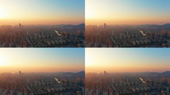 江苏 无锡 城市天际线 日落 航拍4K