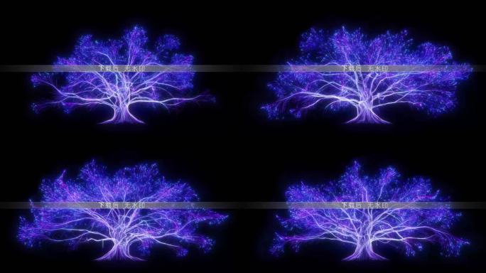 唯美光线粒子大树旋转生长 蓝色