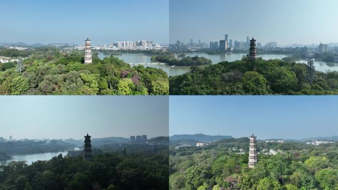 惠州西湖景区航拍惠州西湖泗洲塔湖泊风景