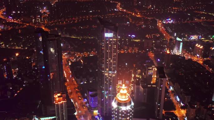 江苏 无锡 三阳广场 夜景 俯瞰航拍4K