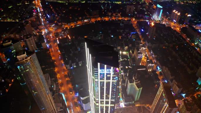 江苏 无锡 三阳广场 夜景 俯瞰航拍4K