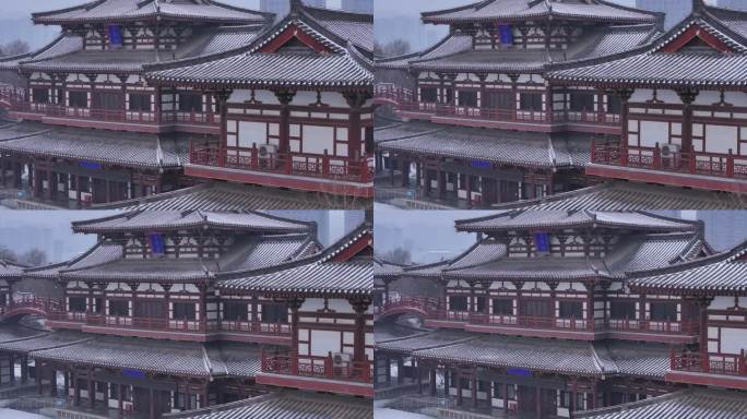 西安地标青龙寺古建筑景区文旅宣传雪景航拍