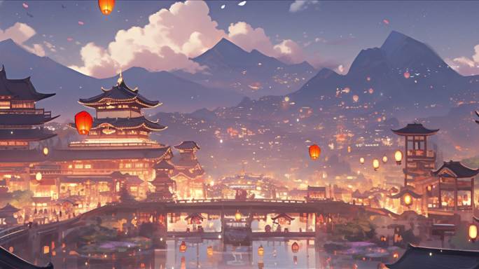 大唐盛世中国古风夜景 元宵背景循环 01