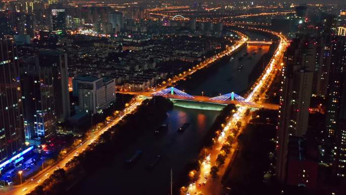 江苏无锡 夜景 金匮大桥 太湖广场 航拍