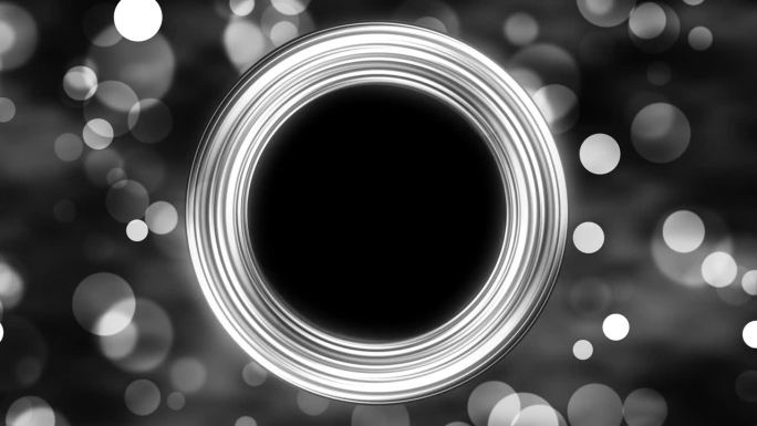 黑白背景上的黑白发光圆。圆圈的中心与alpha通道隔离，以添加文本，徽标，照片或视频。霓虹灯。框架