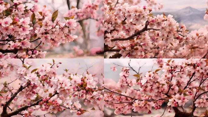 桃树桃花盛开繁花春天绽放风光大屏
