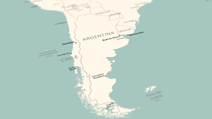 阿根廷在世界地图上。平滑的地图旋转。4 k动画。