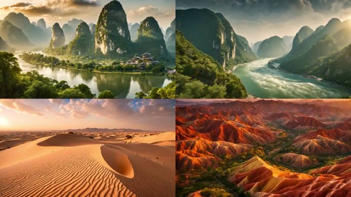 长城山峰云雾森林阳光树林黄河海浪大好河山